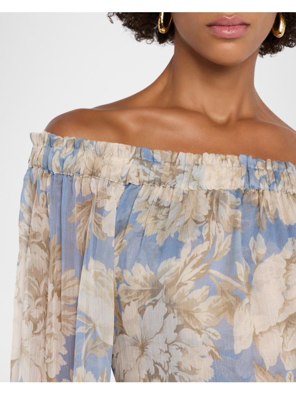 Misa Los Angeles Off-Shoulder Floral Mini Dress in Blue and Cream